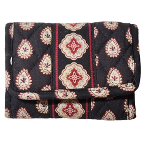 Cartera Vera Bradley Triple Plegable Negra Acolchada Gancho y Lazo Bolsillo con Cremallera Hecha en EE. UU. - Imagen 1 de 14