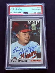 Earl Weaver Signed Autograph 1970 Topps #148 PSA DNA w/HOF Inscription - Picture 1 of 2