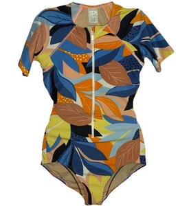 Kona Sol Women's Tropical Short Sleeve Rash Guard One Piece Swimsuit Size S New! - Picture 1 of 10