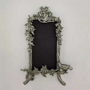 Vtg Ornate Floral Bird Metal Miniature Free Standing Picture Frame Holds 1.5x3" - Picture 1 of 10