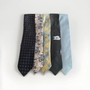 Vintage Blue Mix Men's Patterned Mixed Material Designs Bundle Necktie Ties x5 - Picture 1 of 9