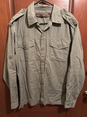 VTG Point Zero M Button Shirt Khaki/Army Green Long Sleeve Cotton Military Style - Image 1 of 4