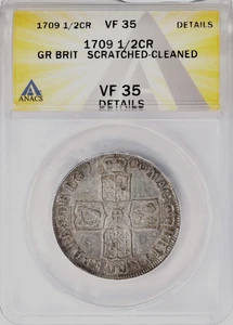 Moneda de plata media corona 1709 GRAN BRETAÑA Anna London Mint ANACS VF-35 - Imagen 1 de 3