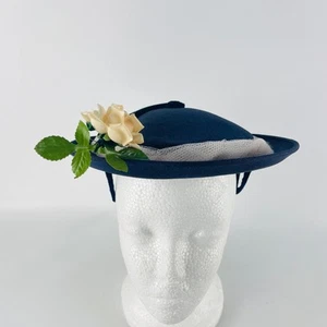 Blue with Flower White Band Vintage Platter Hat 9” - Picture 1 of 5