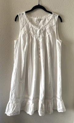 Camisón Eileen West Talla M 100% Algodón Blanco Sin Mangas Encaje Pradera Cottage Foto 1 de 4