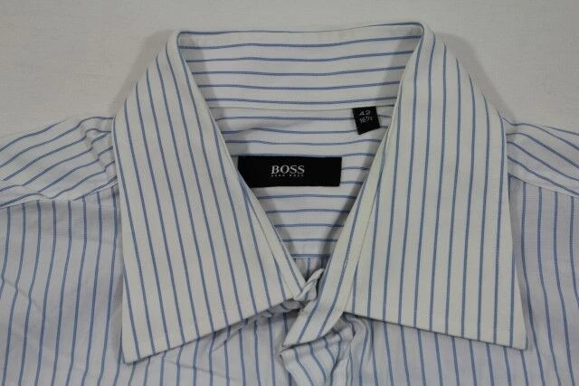 Hugo Boss Camicia A Maniche Lunghe 42 Blu E Bianca A Righe Molto Buona #E7237 - Immagine 1 di 1