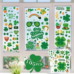 St Patricks Day Decorations - 105 PCS Window Clings - Green - Picture 1 of 9