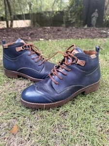 Pikolinos Pippa Schnürstiefel seitlicher Reißverschluss blau Leder Damen Größe 6,5 37 EUR - Bild 1 von 12