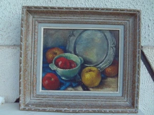 Ancien tableau Fruits et couverts vers 1950 - Imagen 1 de 9