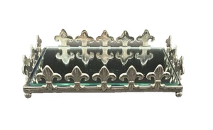 Liards No tarnish Nickel Plated Brass Fleur de Lis Mirrored Vanity Tray - Picture 1 of 11