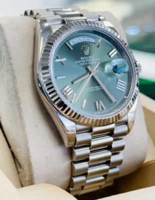 Rolex Day-Date 40 228239 18k White Gold Fluted Bezel GREEN Olive Dial Box/PAPERS - Image 1 of 4