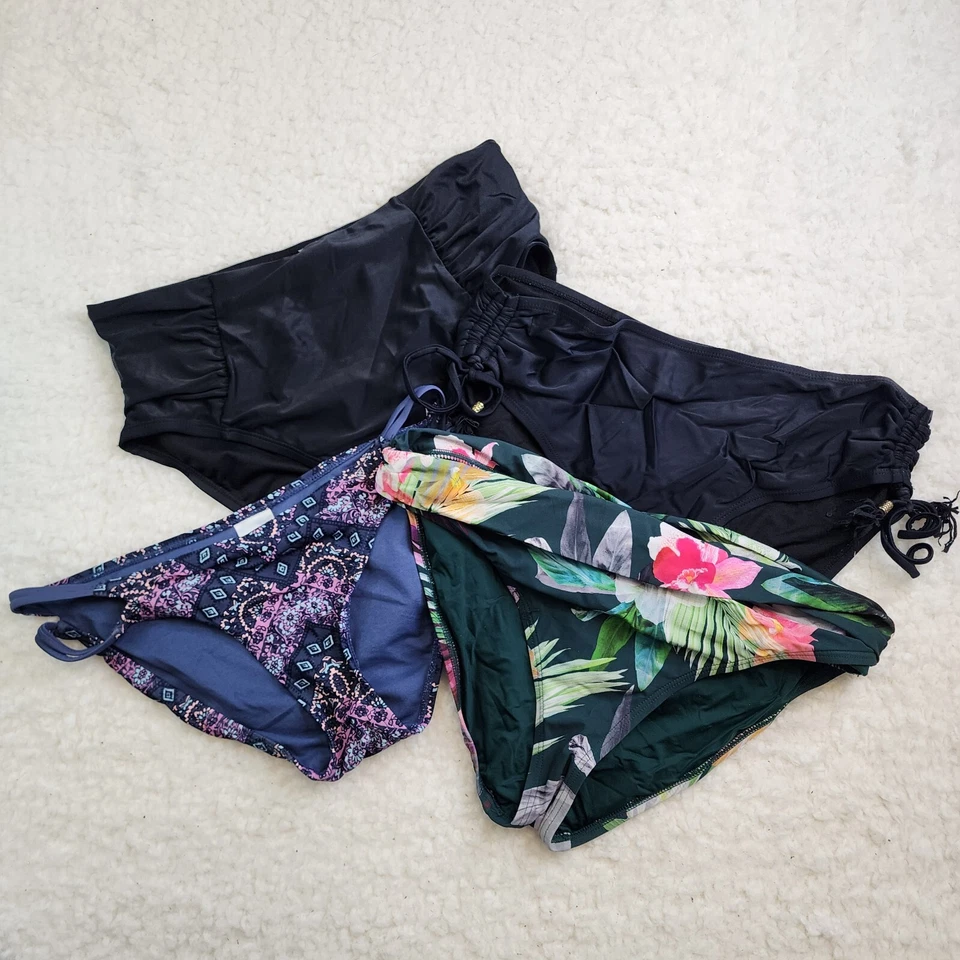 4pc LOT Swim Bottoms Bikinis Med Black Boho Floral Vacation Mix Match Beach - Image 1 of 4