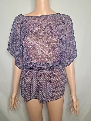Blusa Top Mediana Para Mujer Miley Cyrus Max Azria Cintura Ajustada Transparente Cachemira Púrpura  Foto 1 de 4