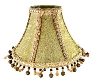 Victory Green Tapestry Floral Fabric with Tassels & Beads 10.2 x 6.5" Lamp Shade - Picture 1 of 8