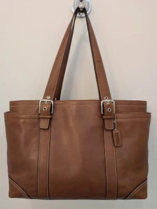 Coach Hampton Brown Leather Large Tote Bag Shoulder Handbag - Picture 1 of 16