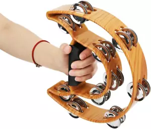 Double Row Handbell, Tambourines for Adults Hand Percussion Metal Jingles with E - Picture 1 of 8