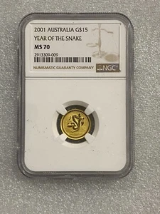 RARE ! ~ 2001 AUSTRALIA YEAR of the  SNAKE  1/10 OZ .9999 GOLD COIN NGC MS 70 - Picture 1 of 4