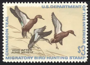 US RW38 $3 Hunting Permit Stamp 1971 Three Cinnamon Teal VF original gum NH - Picture 1 of 2