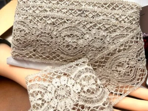 vintage French antique lace linen 2" handmade 1yd beige - Picture 1 of 5