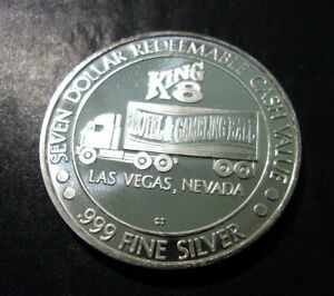 KING 8 HOTEL & GAMBLING HALL $7 GAMING token/Coin .999 FINE SILVER - Las Vegas