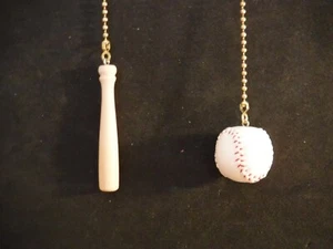 Baseball Ceiling Fan Pull Chain set on gold (brass) chains Baseball and Bat - Picture 1 of 1