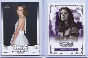 LOTTO 2 CARTE ESCLUSIVE DAISY RIDLEY (REY) & CARRIE FISHER (LEIA) FOGLIA! STAR WARS! - Foto 1 di 5