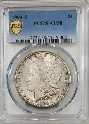1894-S Morgan Silver Dollar  PCGS AU58 LOW MINTAGE Gold Shield Quality ⭐️ Cover