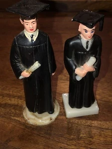 2 Vintage 1960S HONG KONG Plastic Cake Topper MALE Graduate BLACK Gown 4" - Picture 1 of 13