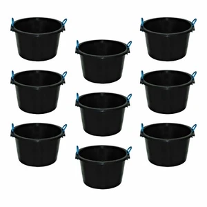 (Set of 9) 45L Heavy Duty Rope Bucket Multipurpose Builder Storage Trug - Black - Picture 1 of 9