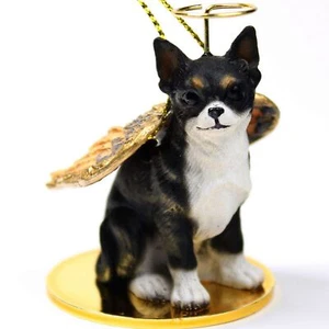 Chihuahua Ornament Angel Figurine Hand Painted Black/White - Picture 1 of 1