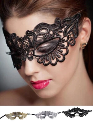 Lace Masquerade Eye Mask BLACK Gothic Fancy Dress Ladies Party Halloween Sexy  ~ - Image 1 of 4