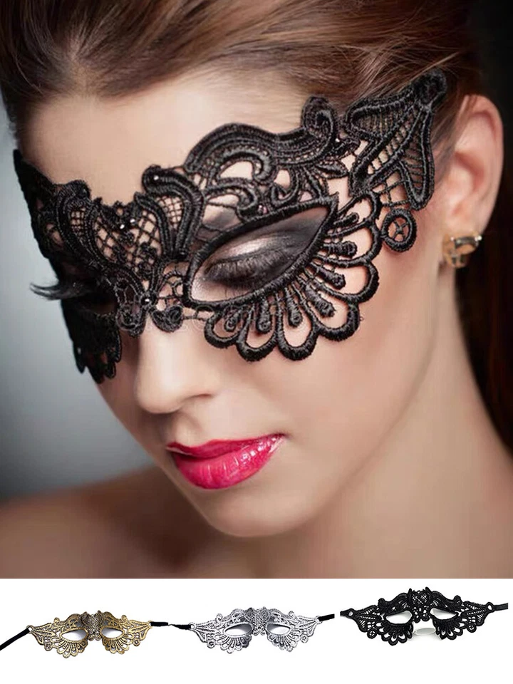 Lace Masquerade Eye Mask BLACK Gothic Fancy Dress Ladies Party Halloween Sexy  ~ - Image 1 of 4