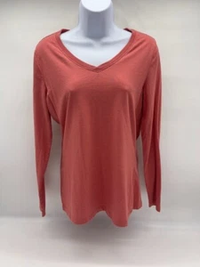 Neu ohne Etikett Eddie Bauer Shirt Damen Gr. Medium M rosa V-Ausschnitt Langarmshirt T-Shirt - Bild 1 von 3