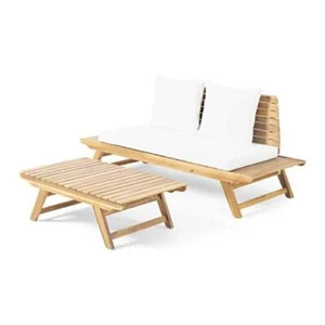  Sedona Outdoor Acacia Wood Loveseat and Coffee Table Chat Cushion Patio  - Picture 1 of 8