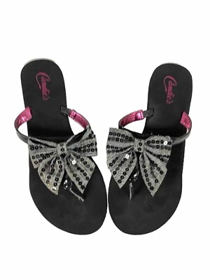 Chanclas Candies Y2K Plataforma Cuña Lentejuelas Negras Talla 7-8 Excelente Estado Foto 1 de 4