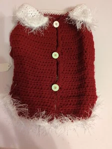 Dog Sweater Hand Made Knit Crochet Red White Fluffy Pet Fashion GlamFun Size M/L - Picture 1 of 6
