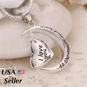 925 Sterling Silver I Love You To The Moon And Back Heart Pendant Necklace N41 - Picture 1 of 6