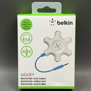 Belkin RockStar Sdoppiatore audio multi cuffie 5 jack - Bianco e blu - AUX da 3,5 mm - Foto 1 di 12
