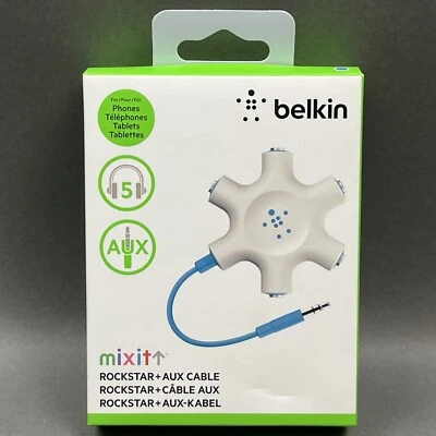 Belkin RockStar 5-Jack Multi Headphone Audio Splitter - White & Blue - 3.5mm AUX - Image 1 of 4