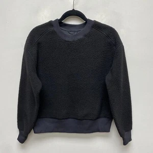 Everlane Womens Black The ReNew Fleece Crew Neck Oversize Pullover Sweatshirt XS - Picture 1 of 7