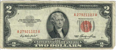 1953 2$ United States Note - Red Seal, No Motto - IBP/GMH A27921103A - #13519 - Image 1 of 2