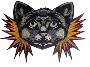 20X Large Black Cat Patch Tiger Head Feline Face Fashion Iron-On/Sew on 10"X7.5" - Picture 1 of 1