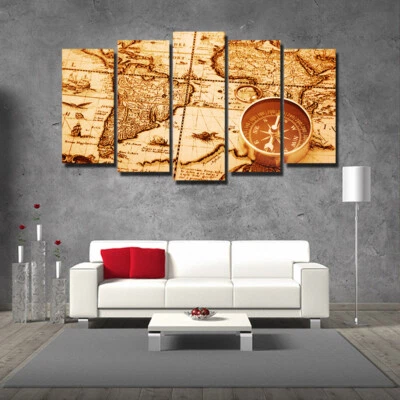World Map Set Of 5 Pcs Puzzle Thin Canvas Poster Art Home Bar Wall Decor 12 - Image 1 of 4