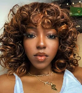 Curly Wigs for Black Women Short Big Curly Kinky Wigs for Women Afro Wavy Mixed - Picture 1 of 11