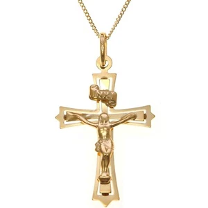 9ct Gold Crucifix Cross Pendant Necklace with 18" Gold Chain and Gift Box - Picture 1 of 5