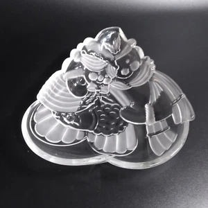 Mikasa Winter Festive Open Candy Dish Hugging MR & MRS Snowman Clear and Frosted - Picture 1 of 9
