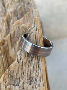 Modern Wedding Band, Titanium Copper Striped Ring, Satin Finish, Made to Order - Picture 1 of 9