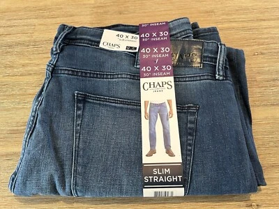 CHAPS Jeans 40x30 Slim Straight New Wave Light Wash Mens Jeans Pants New w/Tags - Image 1 of 4