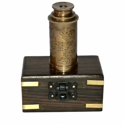 Telescopio marítimo de 6 pulgadas con caja de madera latón antiguo vintage Foto 1 de 4
