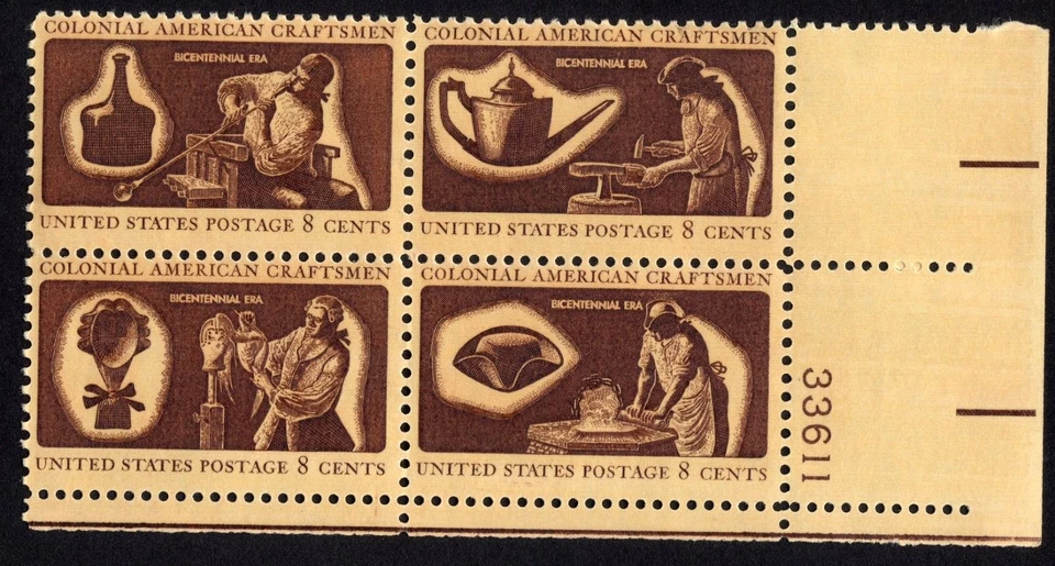 Scott #1459a (1456-59) Colonial Crafts Plate Block of 4 Stamps - MNH - Image 1 of 1